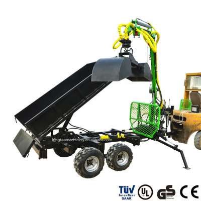 CE approved best price 4 wheel driving ATV/UTV wood timber log trailer loader with dumper box